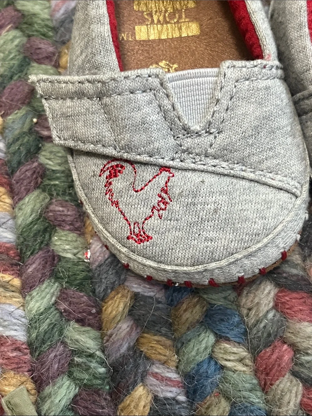 TOMS Toddler Grey Canvas Slip-On Shoes with Red Lining